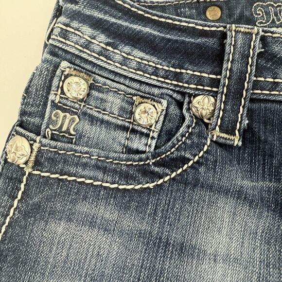 Miss Me Embellished Blue Capri Jeans Size Girls 8 Y2K Bling Rhinestone Retro - Picture 3 of 8